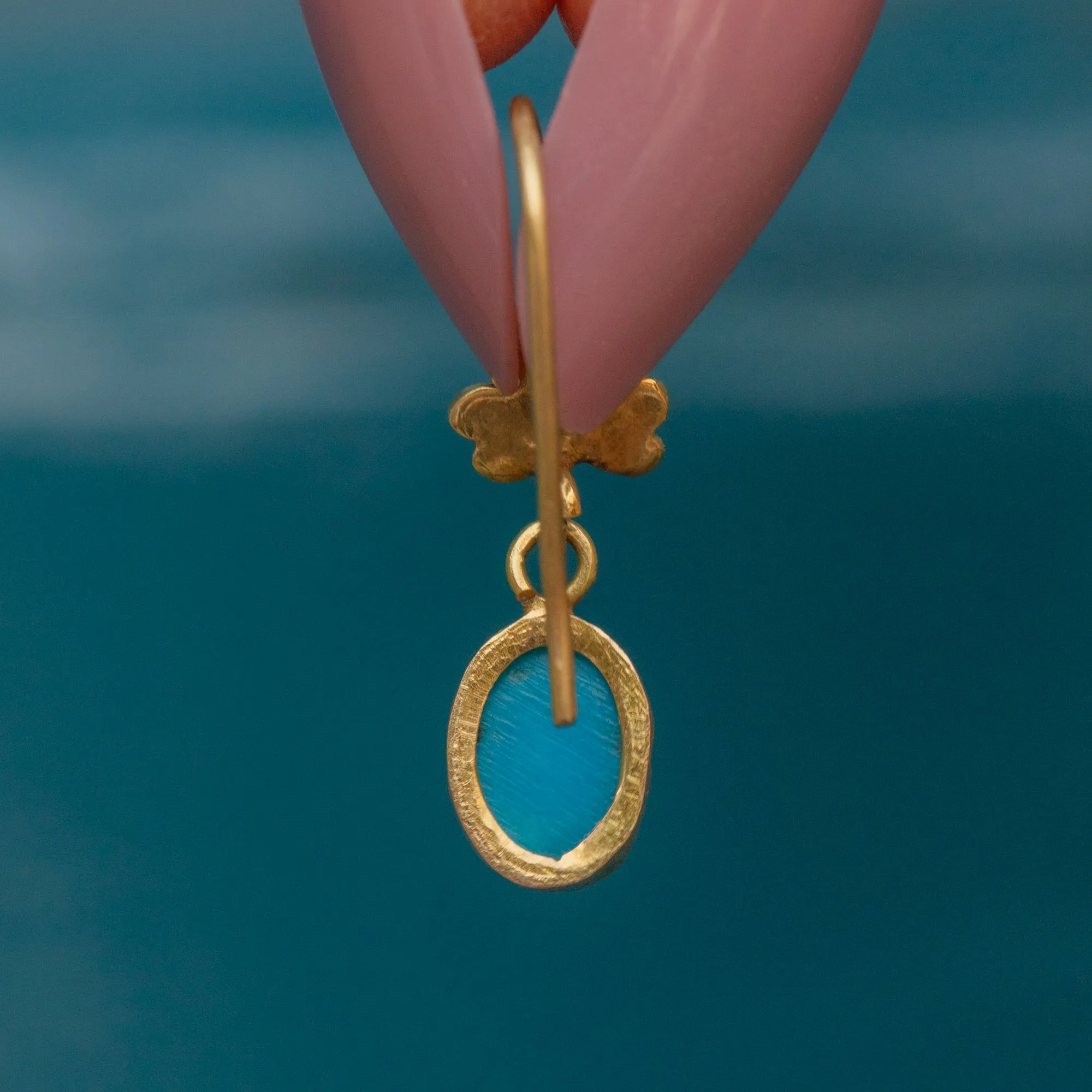 Antique 18ct Gold Turquoise Pearl Drop Earrings
