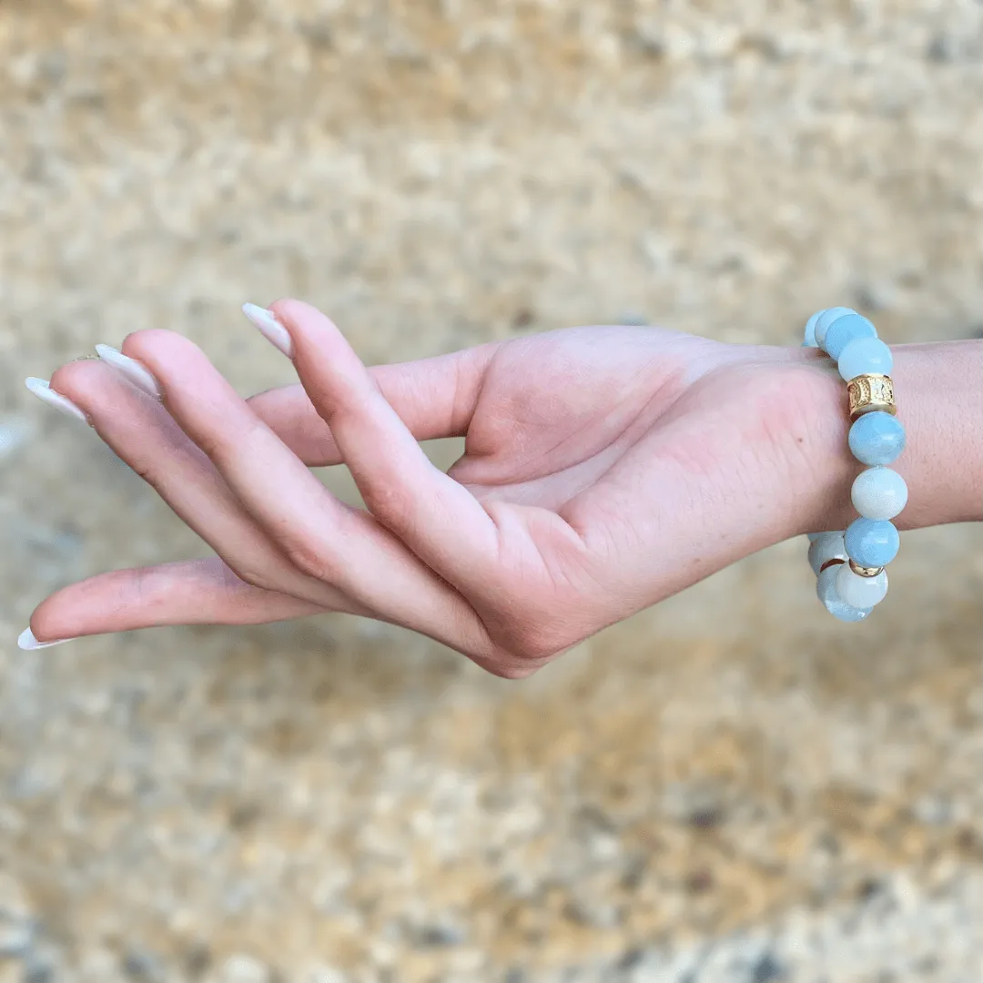 AQUAMARINE & GOLD BEADED BRACELET - HALCYON COLLECTION