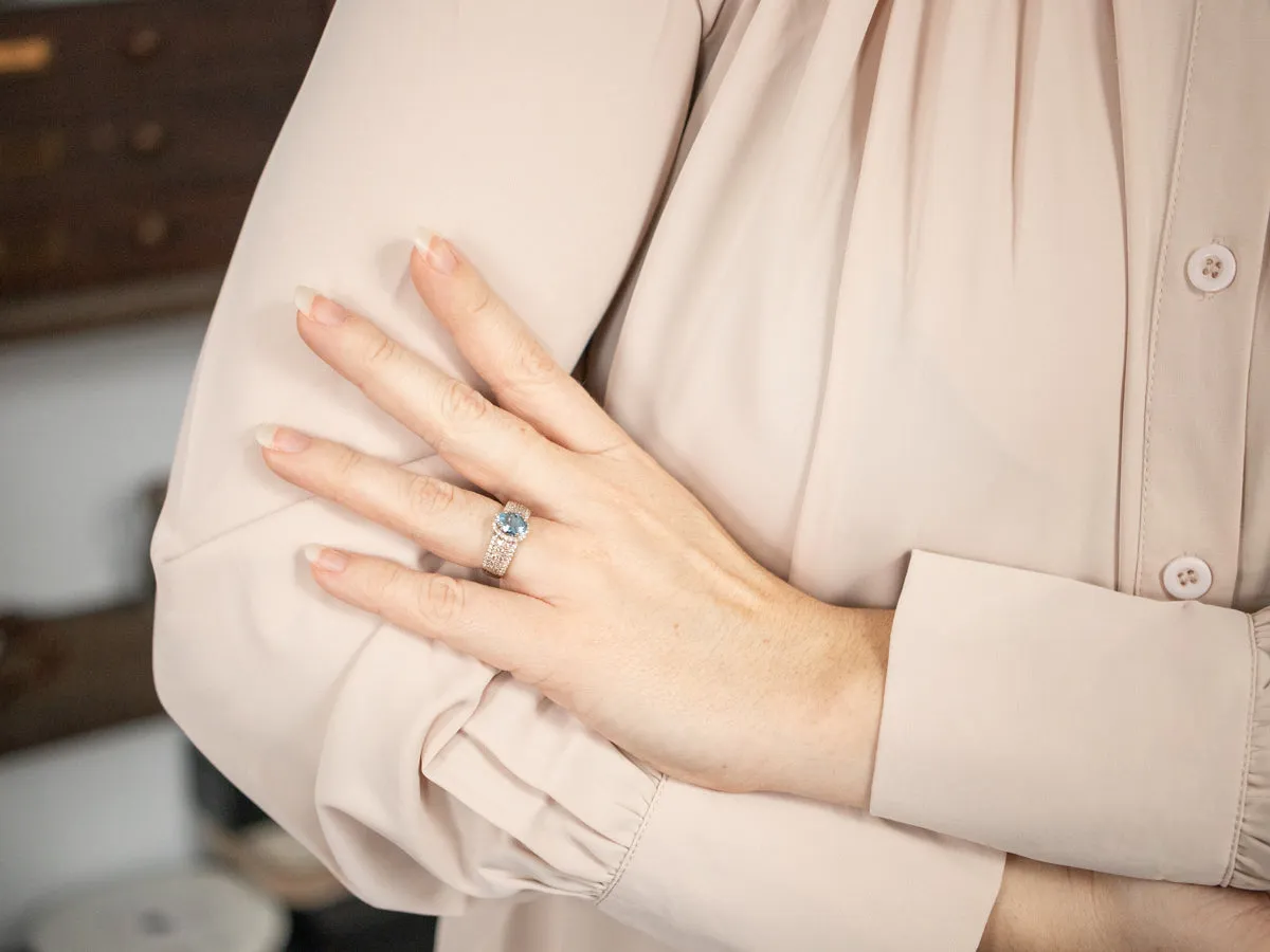 Aquamarine and Champagne Diamond Halo Ring