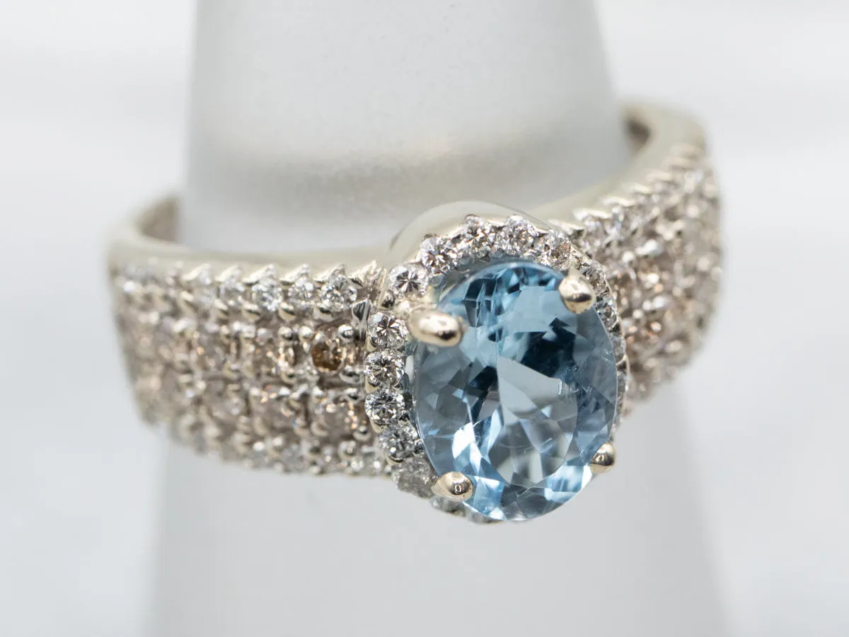 Aquamarine and Champagne Diamond Halo Ring