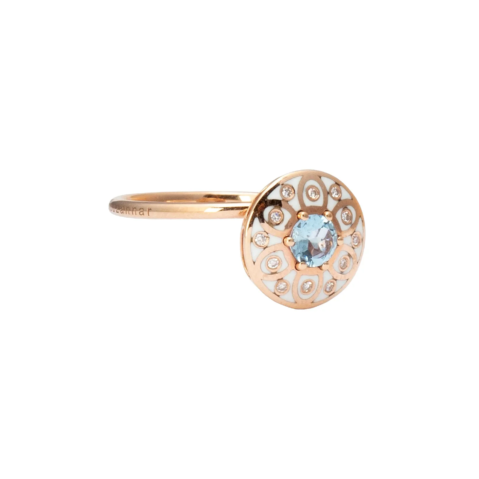 Aquamarine and Diamond Ring - Ivory Enamel