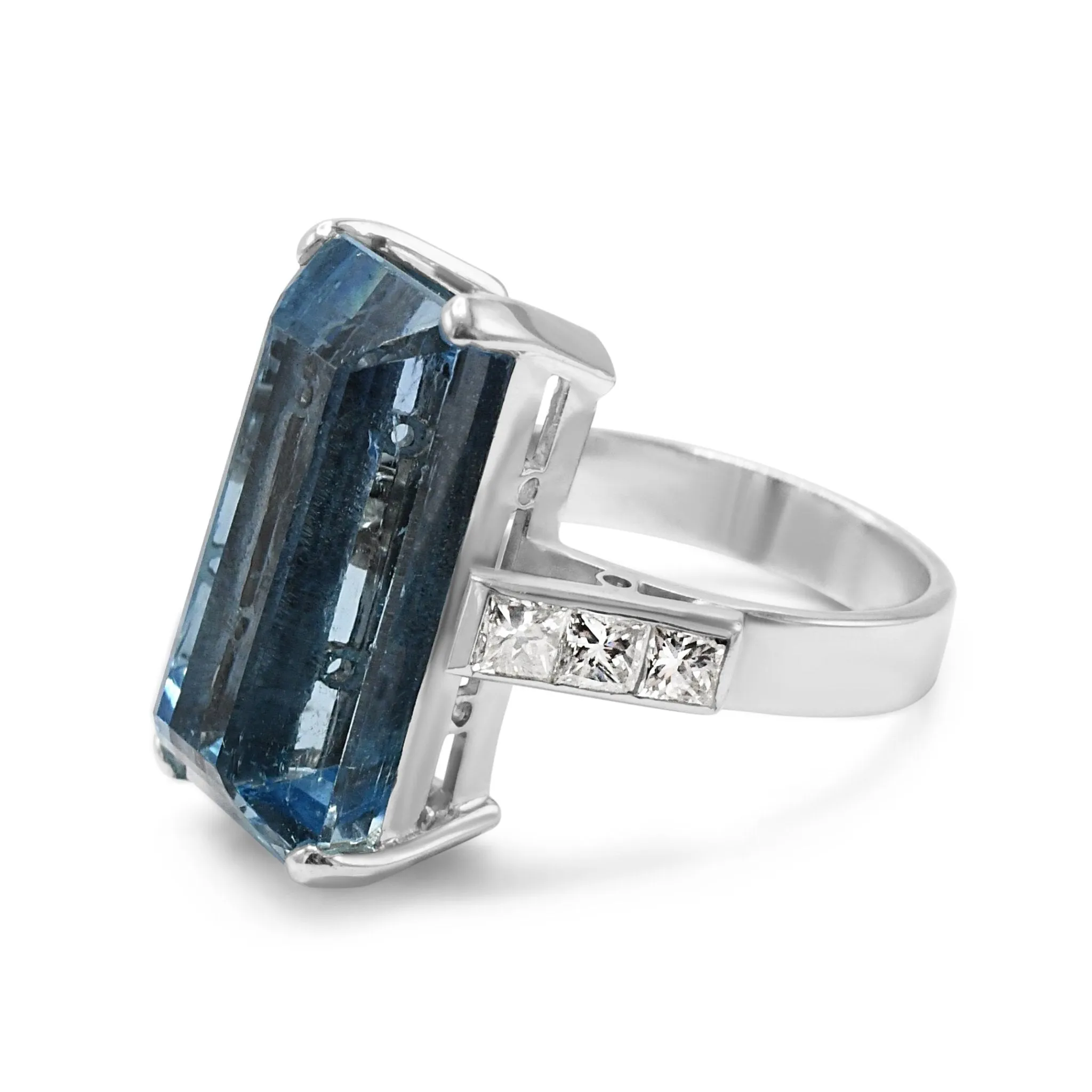 Aquamarine Ring, Princess Cut Diamond Shoulder