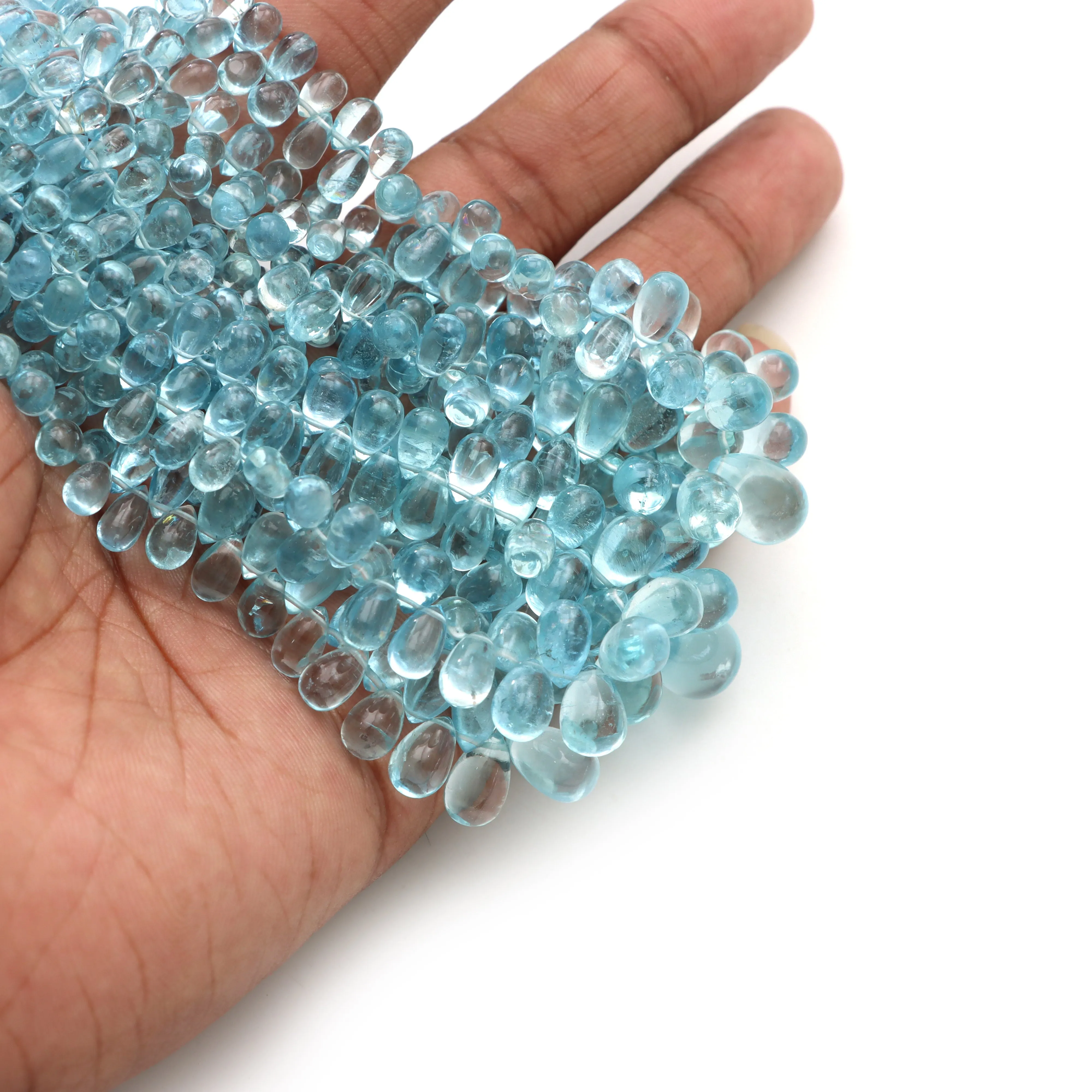 Aquamarine Smooth Drops Beads, 3x5 mm to 7x11 mm, Aquamarine Jewelry Making Beads, Plain Aquamarine Drops, 16 Inch Strand, Price Per Strand