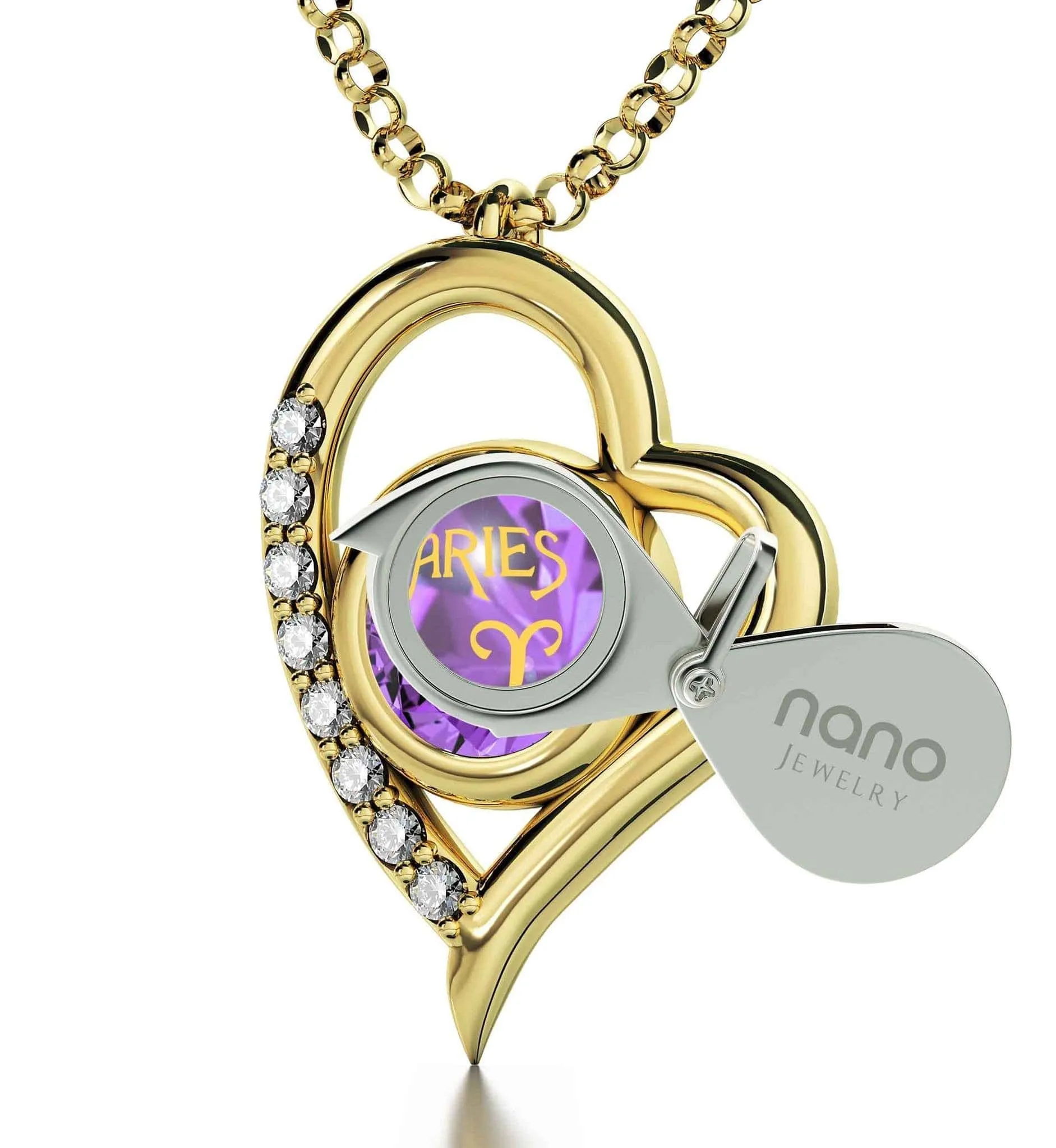 Aries Sign, 14k Gold Diamonds Necklace, Swarovski