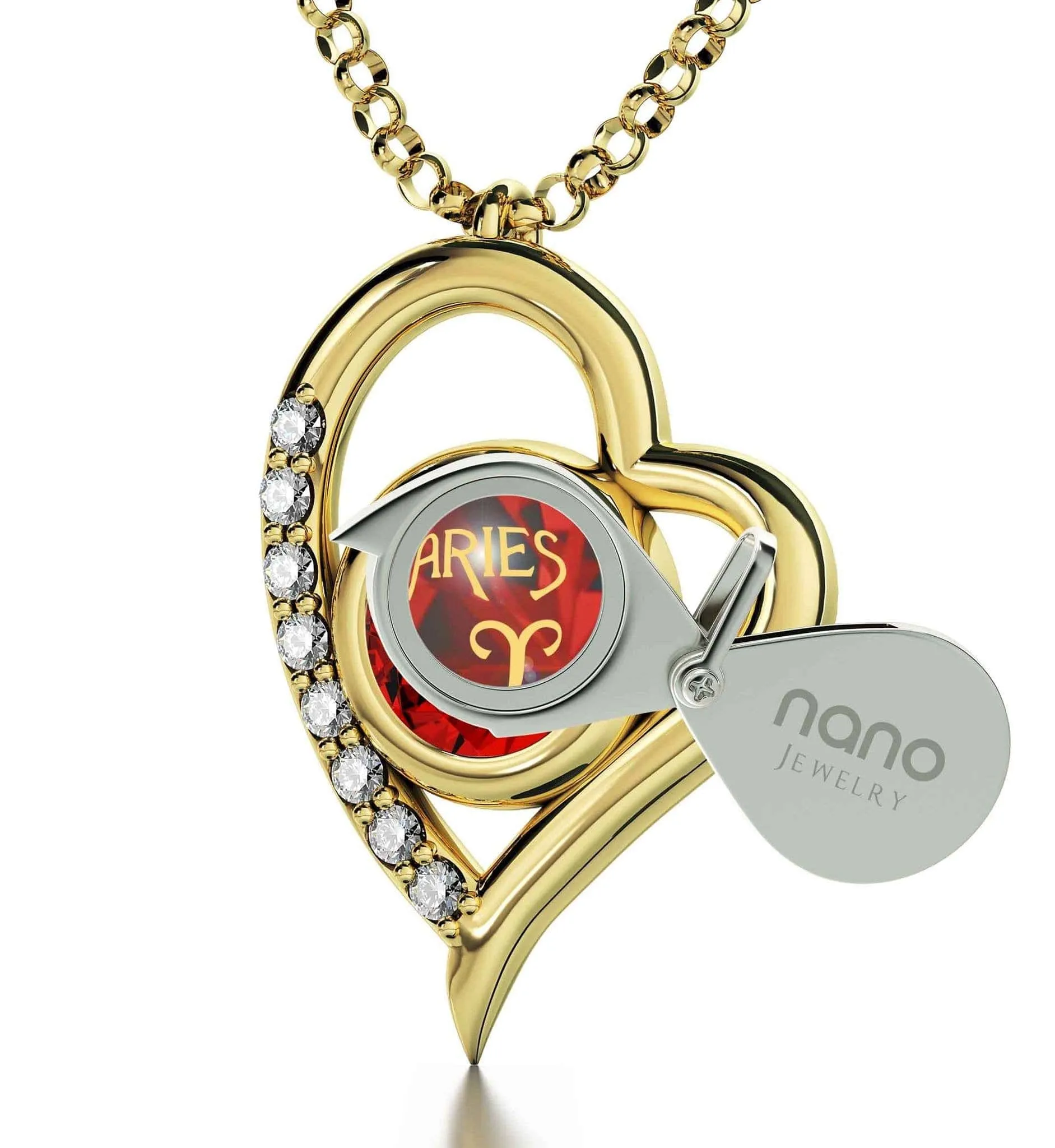 Aries Sign, 14k Gold Diamonds Necklace, Swarovski