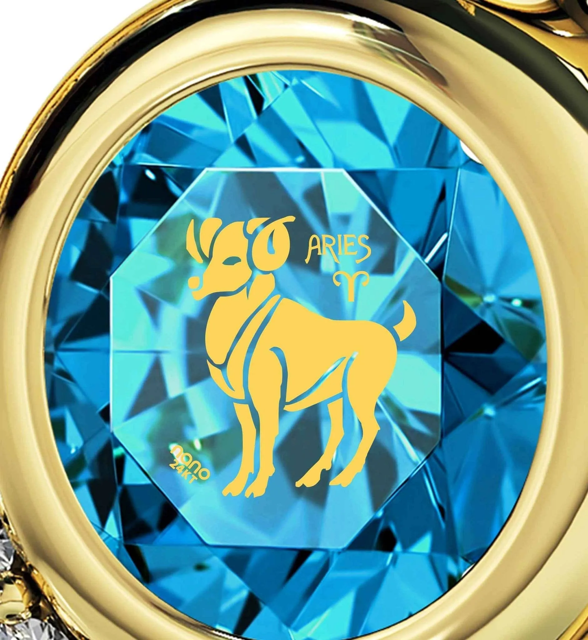 Aries Sign, 14k Gold Diamonds Necklace, Swarovski