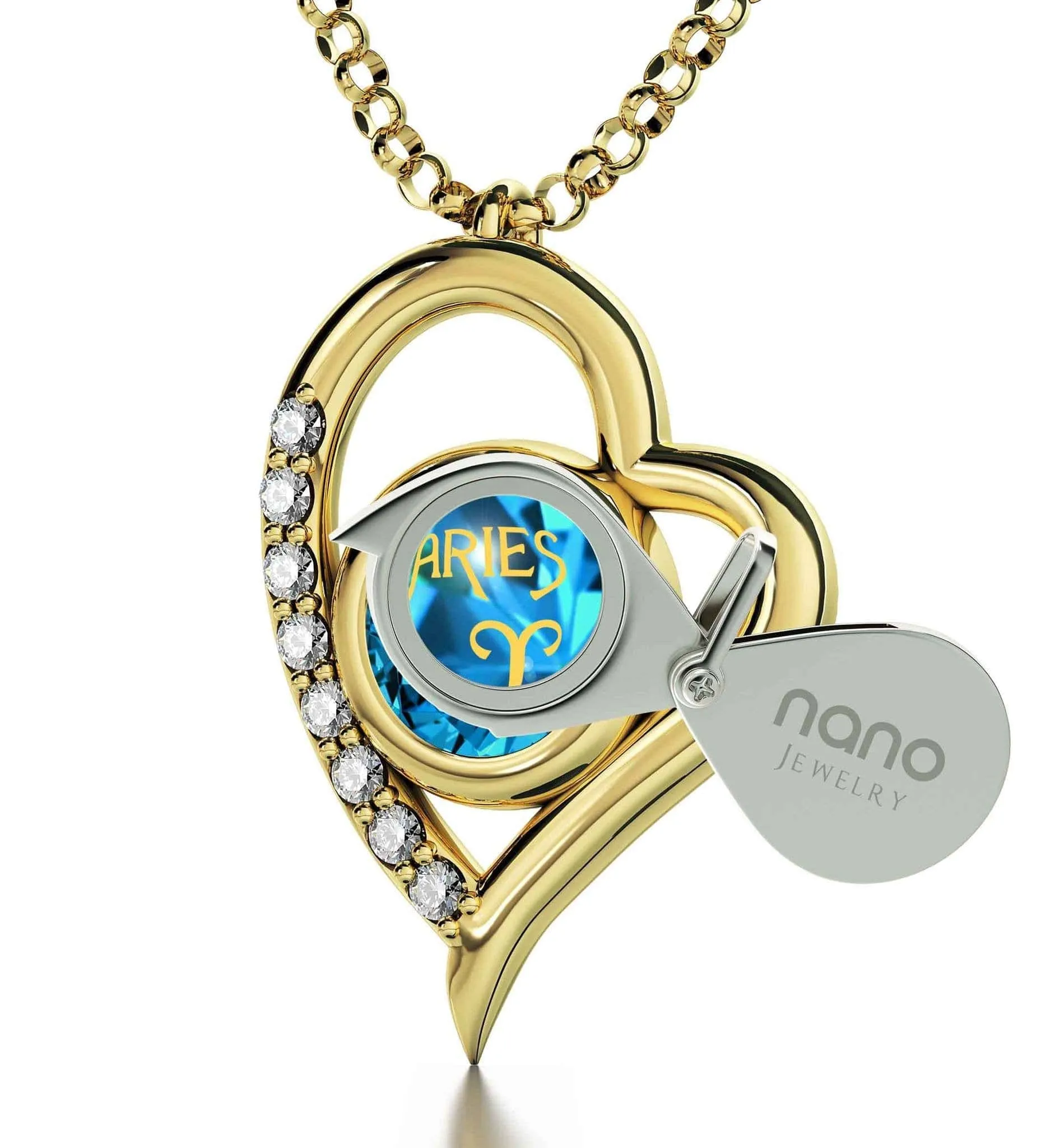Aries Sign, 14k Gold Diamonds Necklace, Swarovski