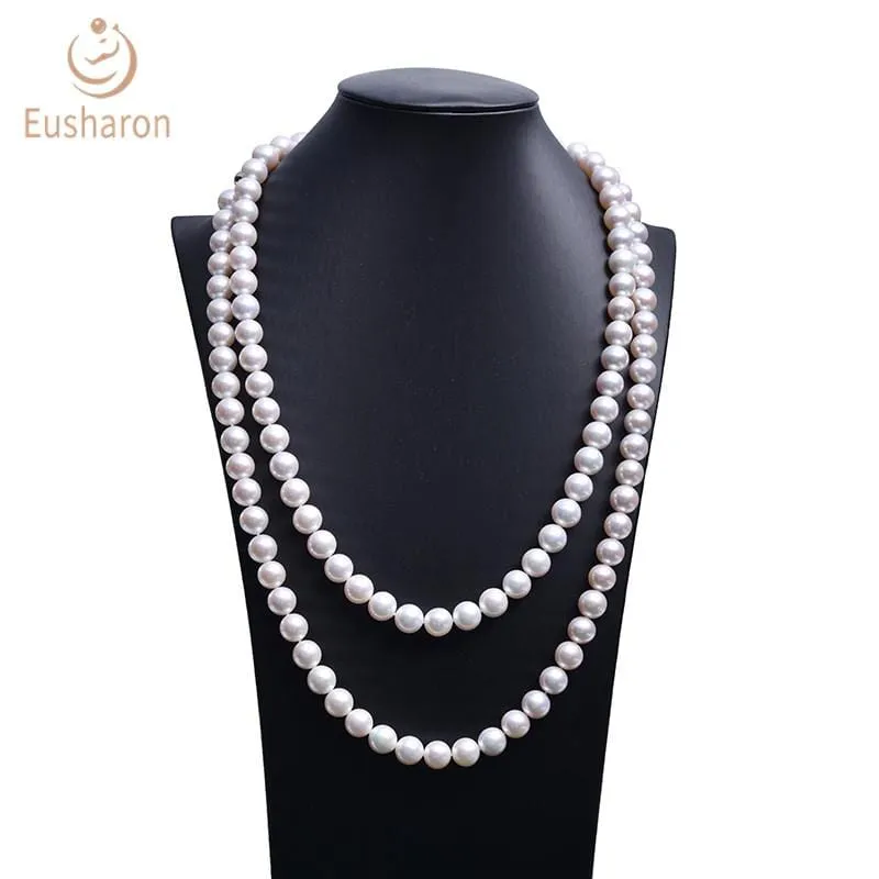 Around 10-11mm White High Luster Pertect Round Long Edison Pearl Necklace