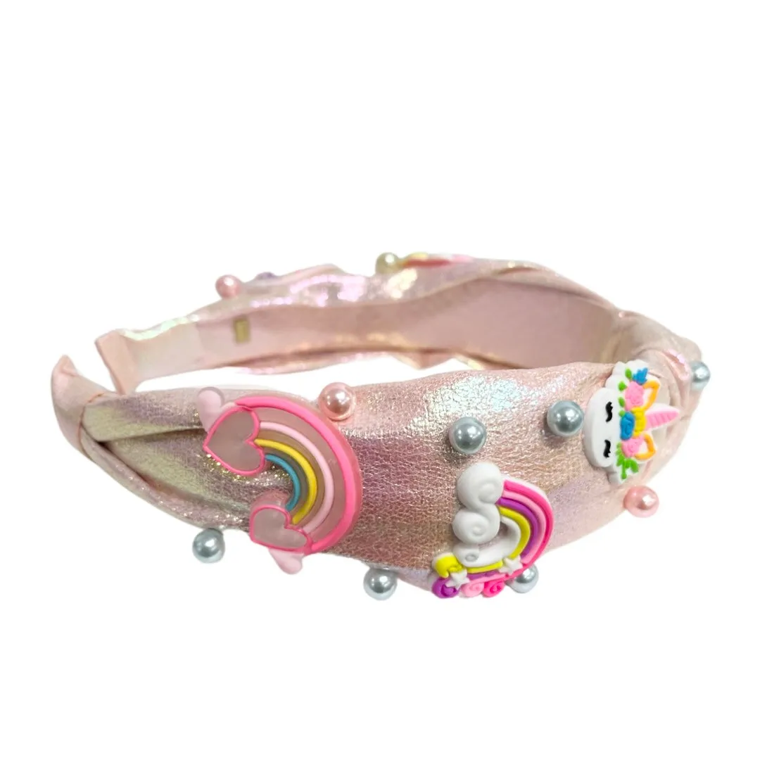 Bari Lynn 3D Unicorn Rainbow Charm Pearl Pink Headband
