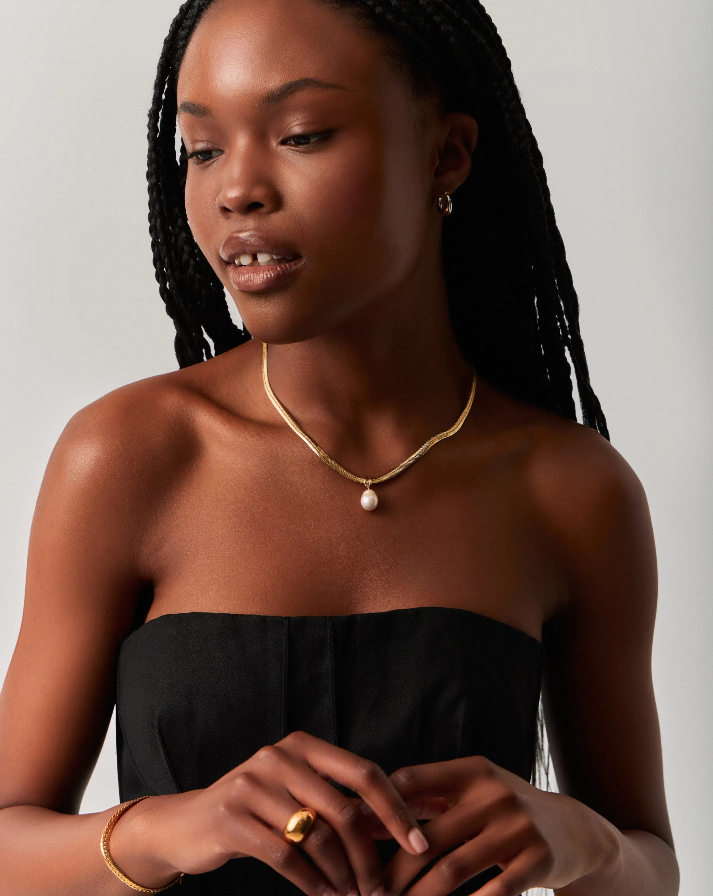Baroque Pearl Snake Chain Pendant Necklace | 18ct Gold Vermeil/Pearl