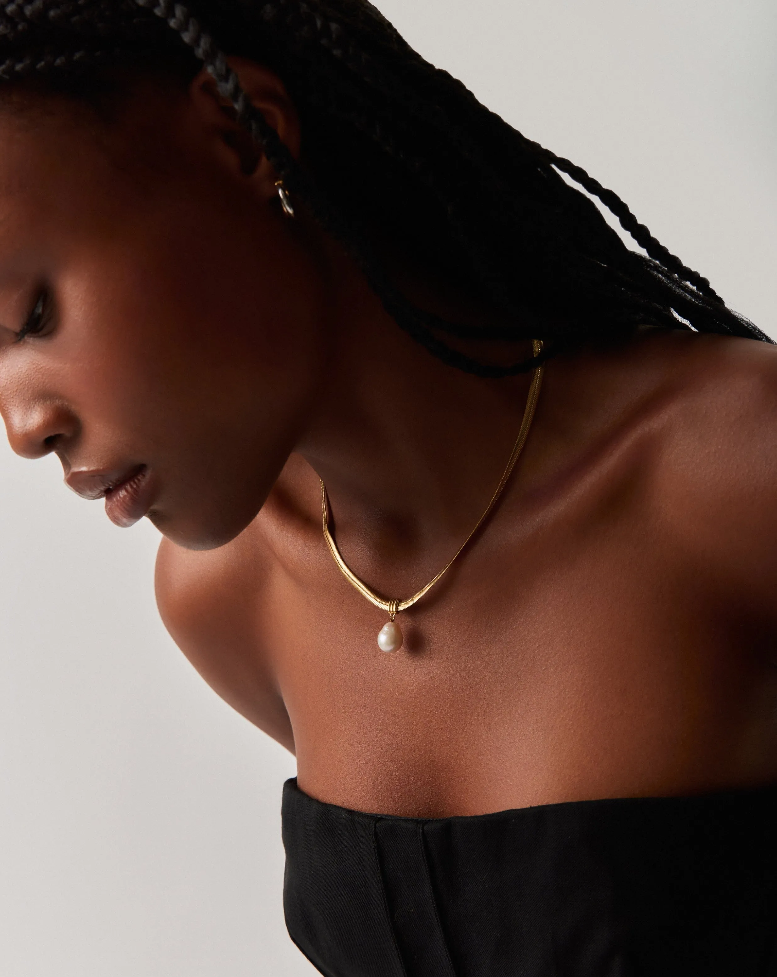 Baroque Pearl Snake Chain Pendant Necklace | 18ct Gold Vermeil/Pearl