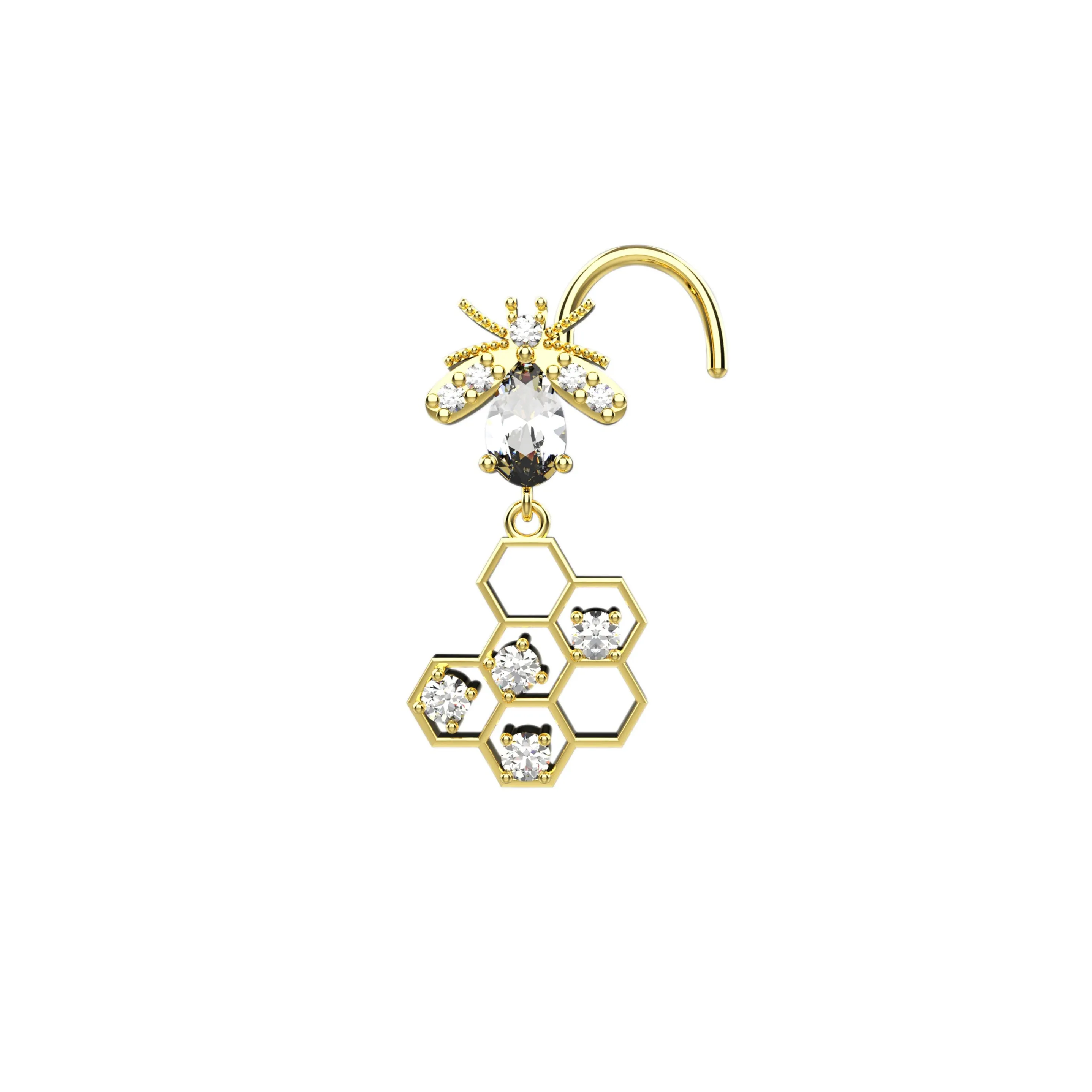 Bee Nose Ring – Honeycomb Gold Nose Piercing Jewelry for Women