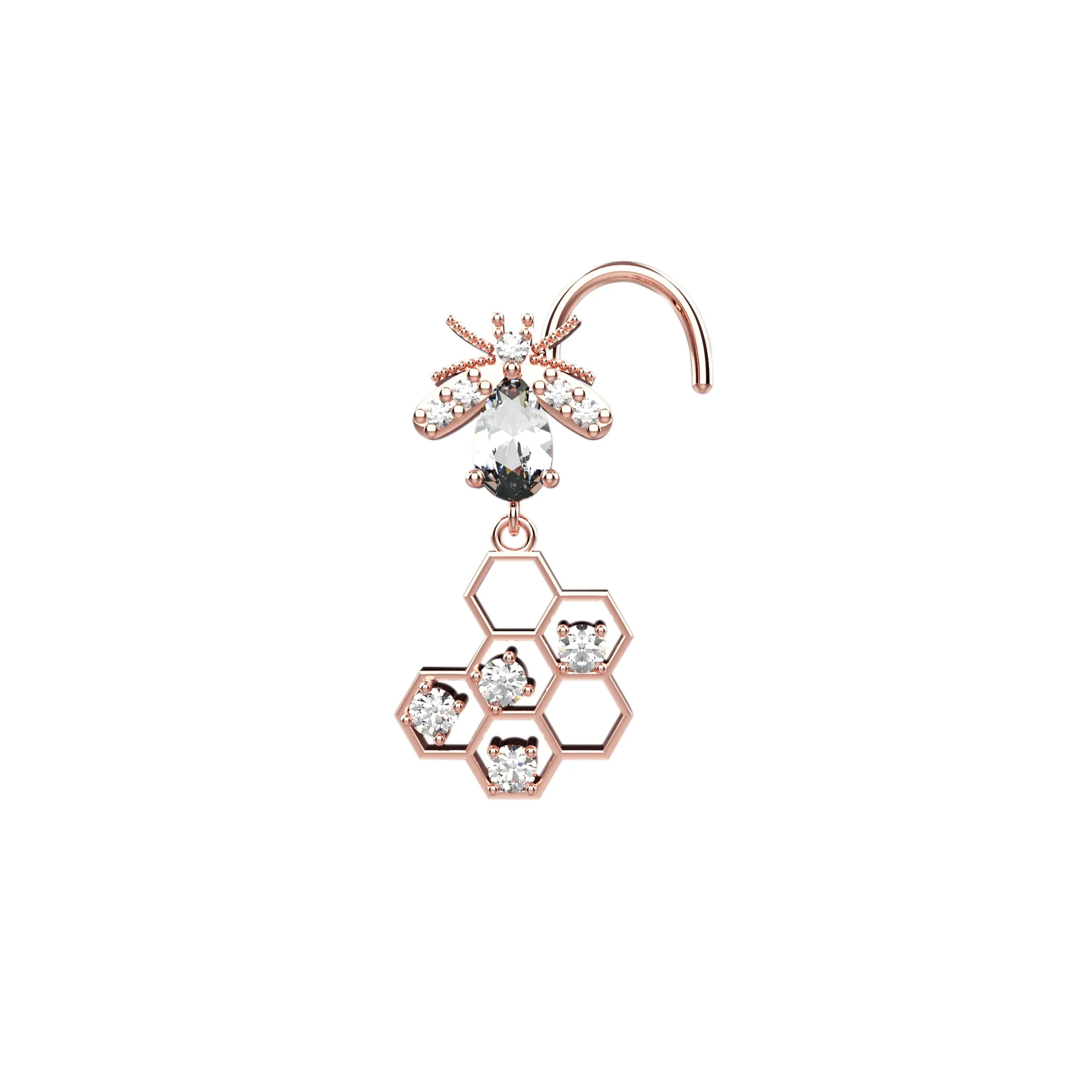 Bee Nose Ring – Honeycomb Gold Nose Piercing Jewelry for Women
