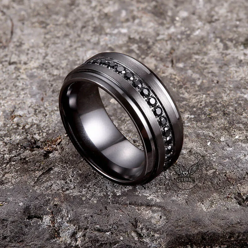 Black Zircon Titanium Band Ring