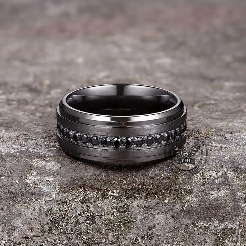 Black Zircon Titanium Band Ring