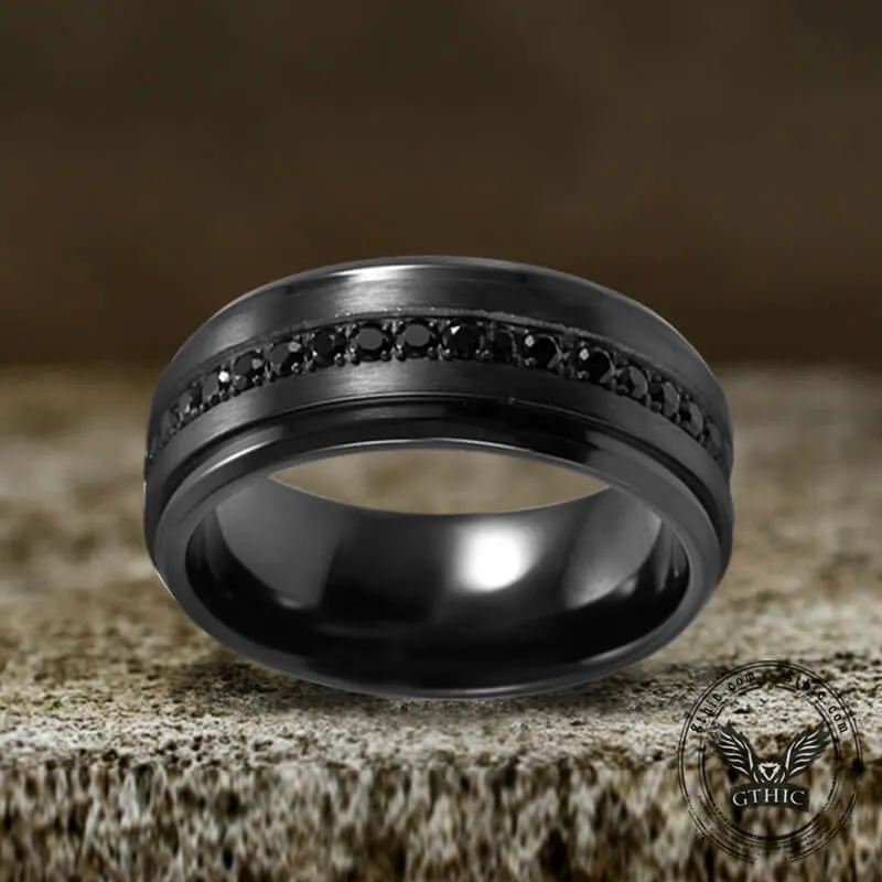 Black Zircon Titanium Band Ring