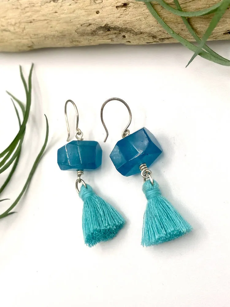 Blue Jade Tassel Earrings