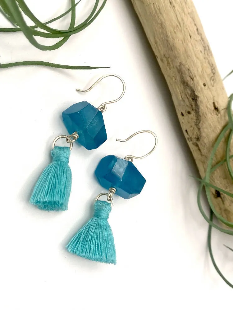 Blue Jade Tassel Earrings