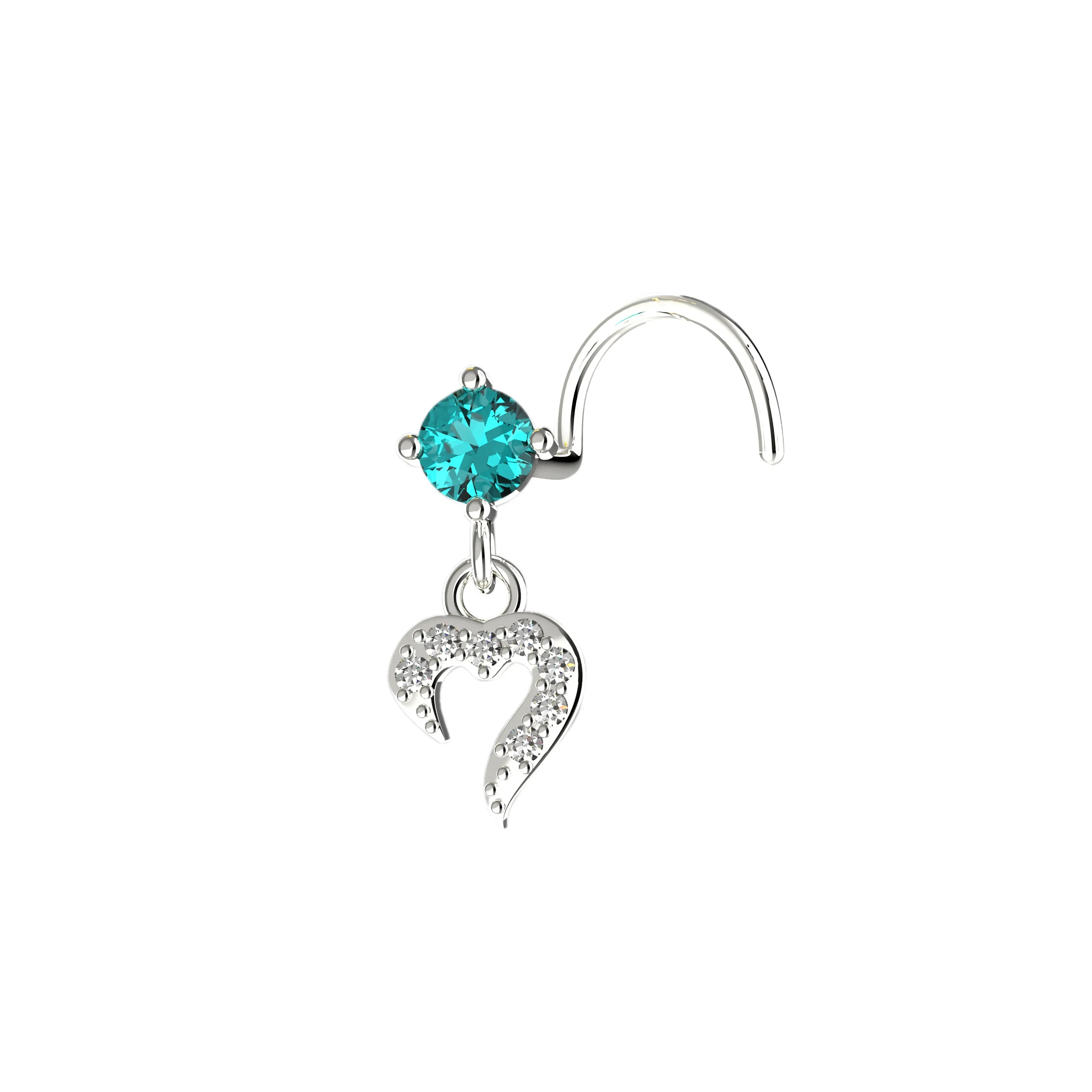 Blue Stone Heart Dangle Nose Stud – Gold Piercing Jewelry for Women