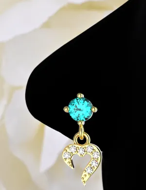 Blue Stone Heart Dangle Nose Stud – Gold Piercing Jewelry for Women