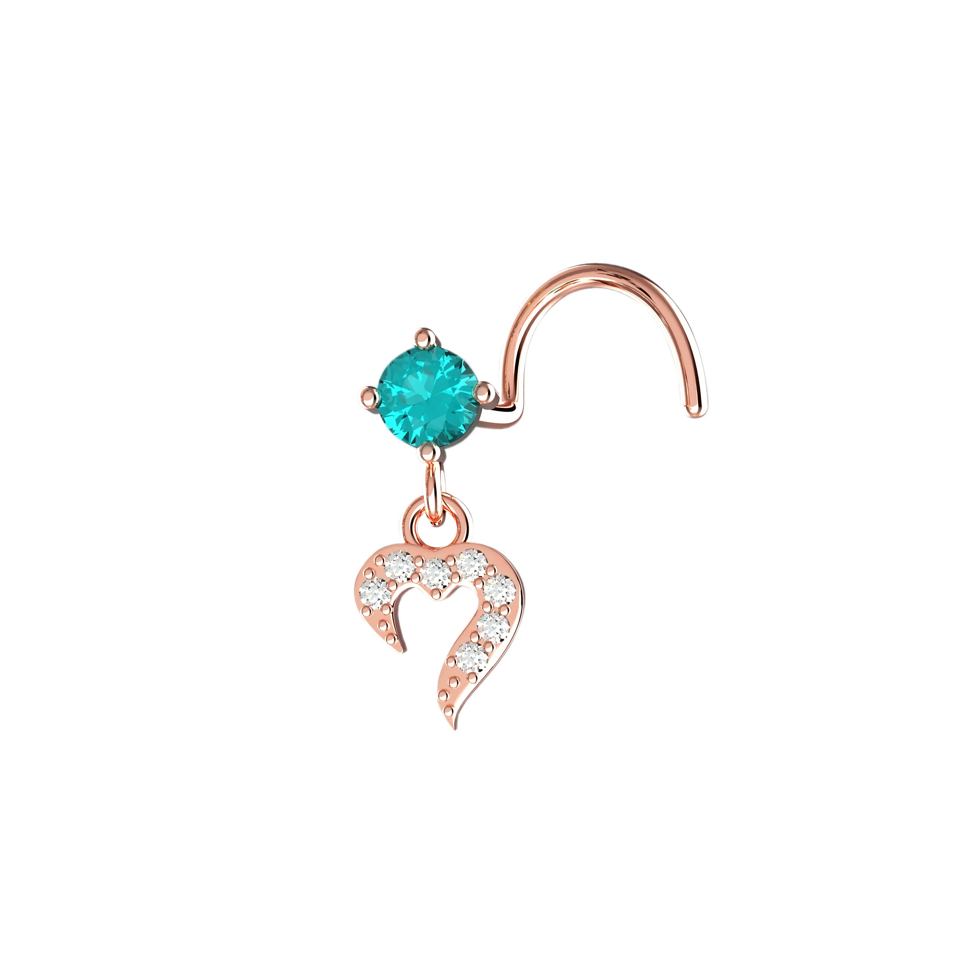 Blue Stone Heart Dangle Nose Stud – Gold Piercing Jewelry for Women