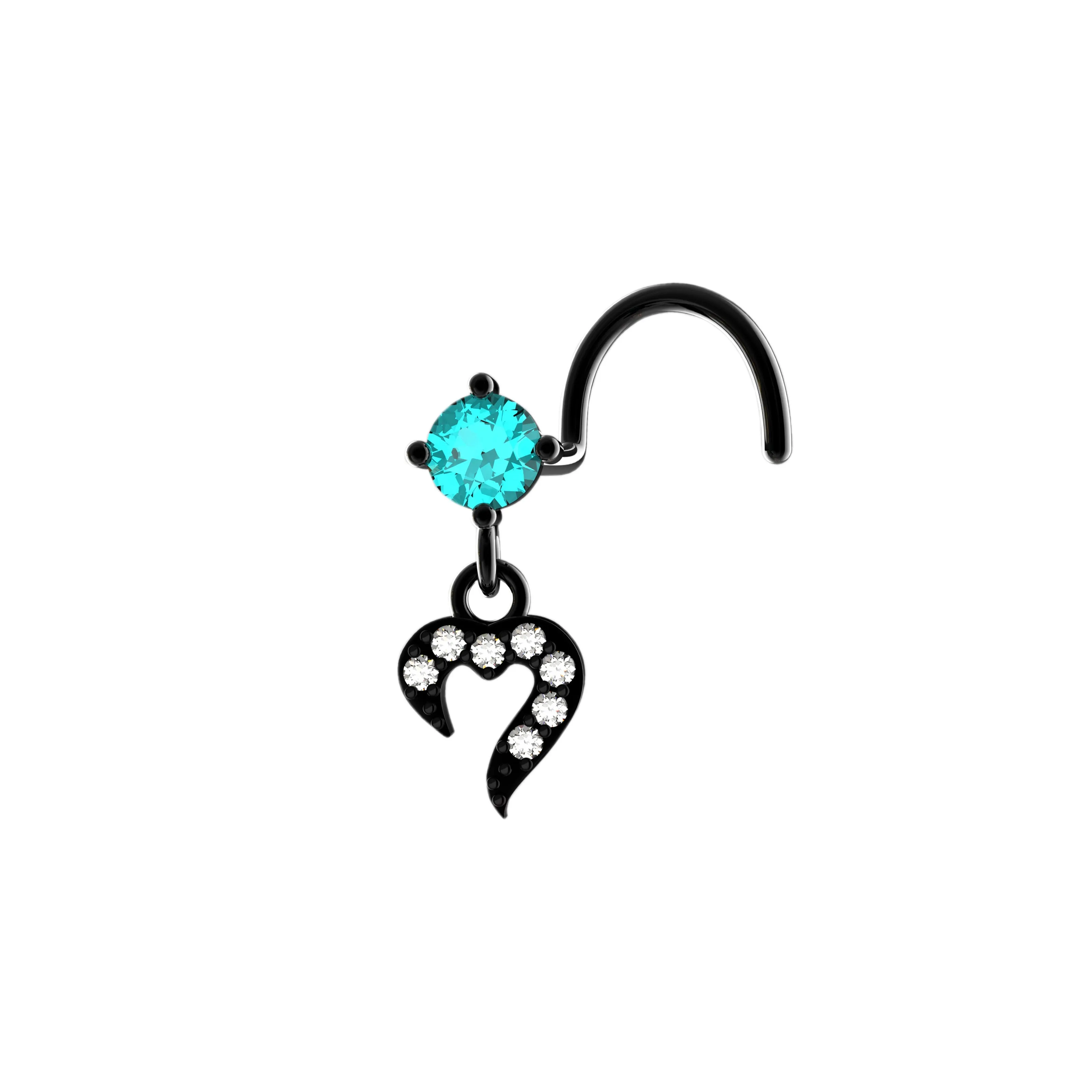 Blue Stone Heart Dangle Nose Stud – Gold Piercing Jewelry for Women