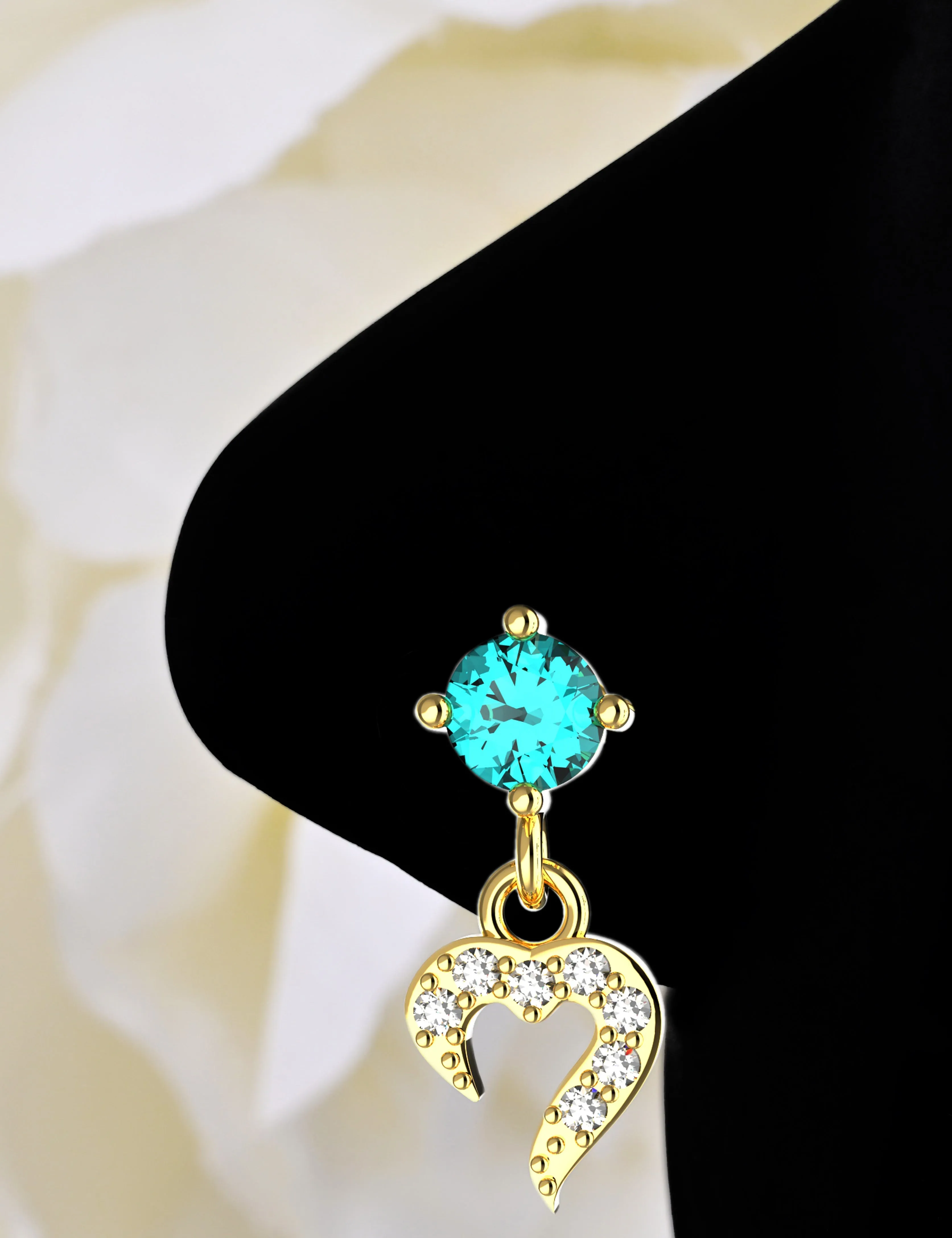 Blue Stone Heart Dangle Nose Stud – Gold Piercing Jewelry for Women