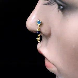 Blue Topaz Dangling Fish Nose Piercing | Unique Nose Ring Stud
