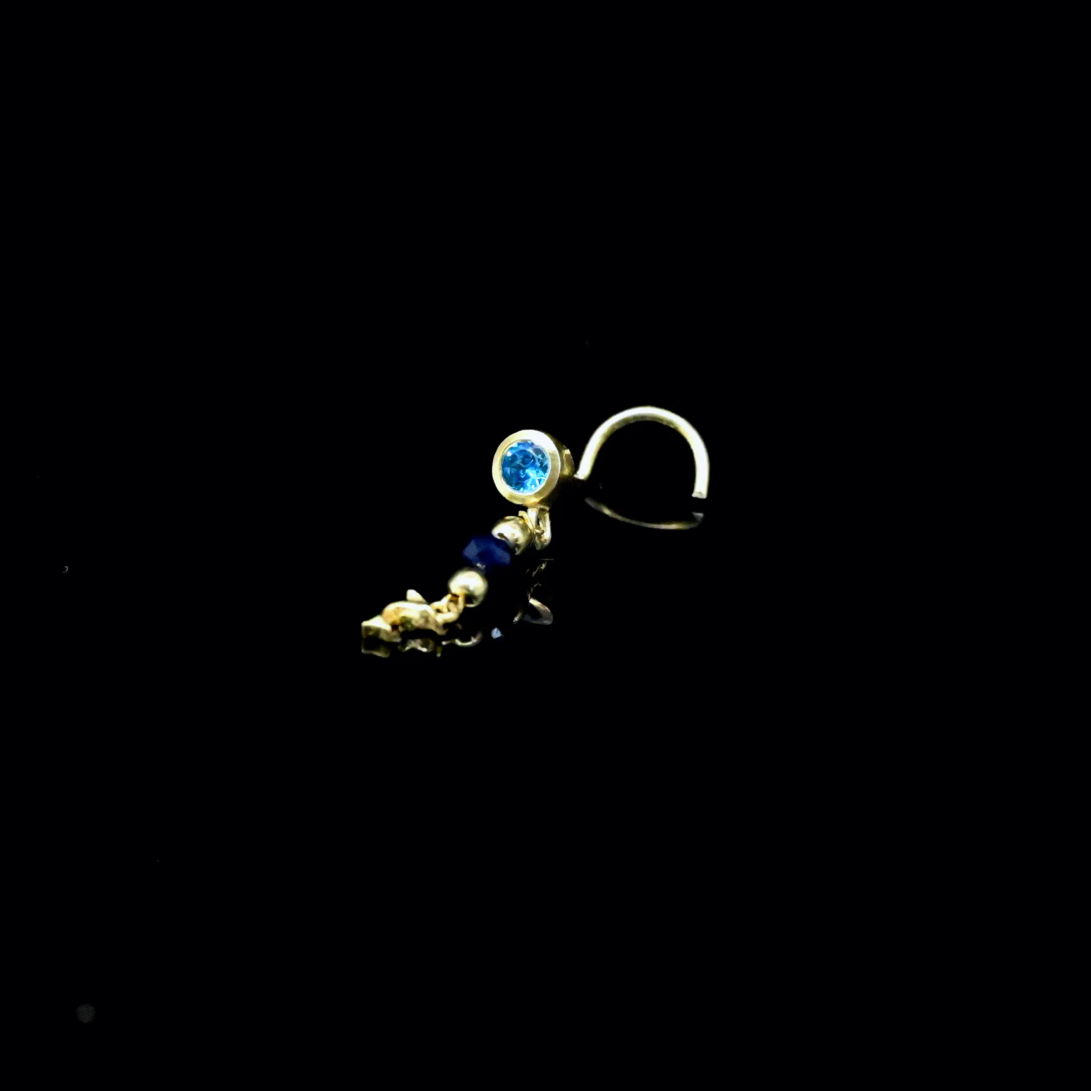 Blue Topaz Dangling Fish Nose Piercing | Unique Nose Ring Stud