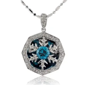 Blue Zircon Reflecting Snowflake Pendant