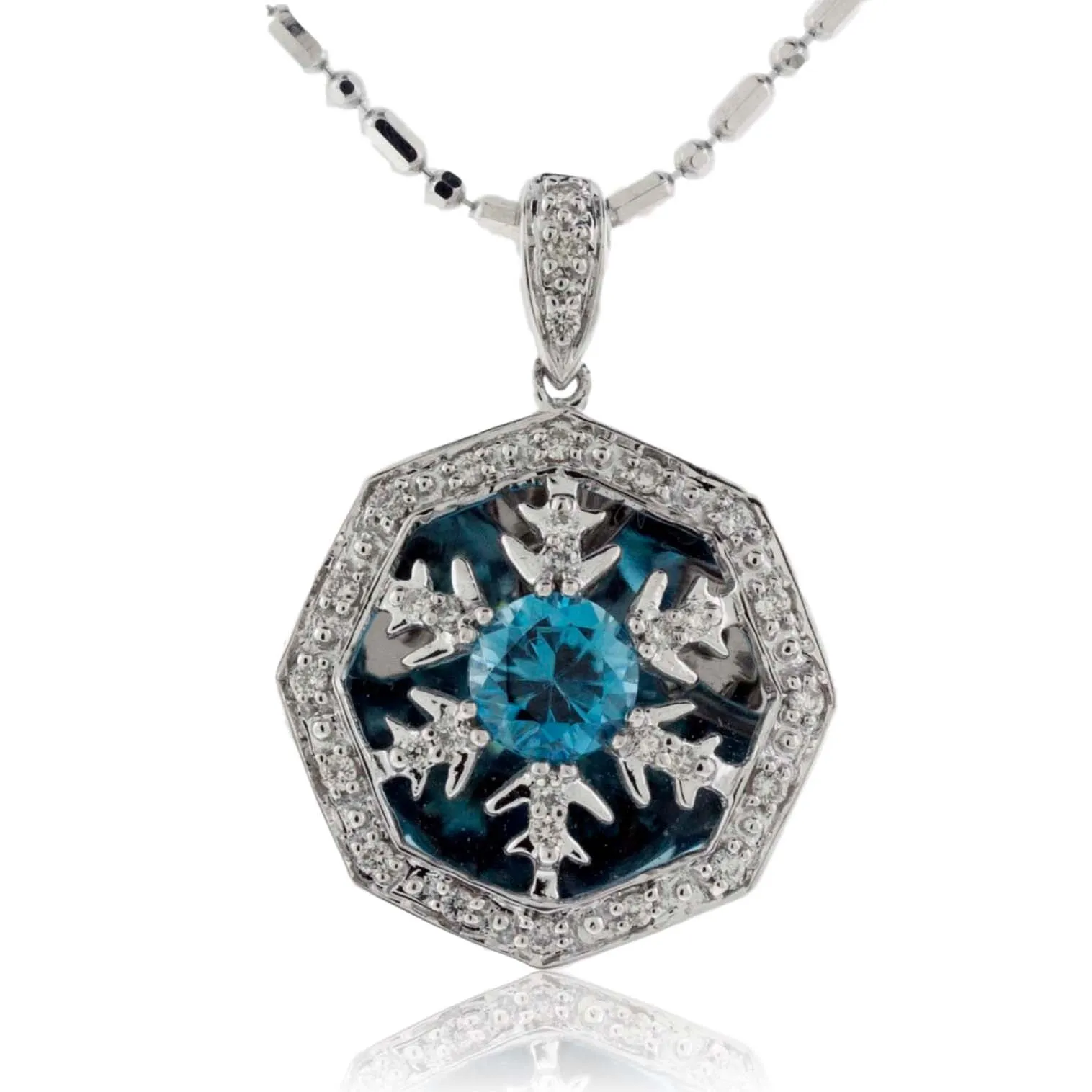 Blue Zircon Reflecting Snowflake Pendant
