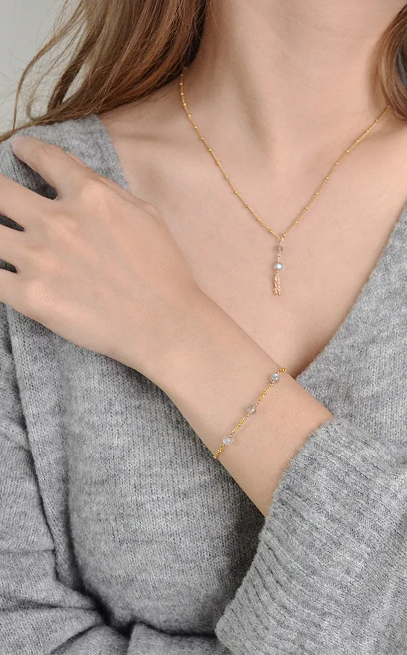 Boho Womens Grey Moonstone Bracelet 14k Gold Plated