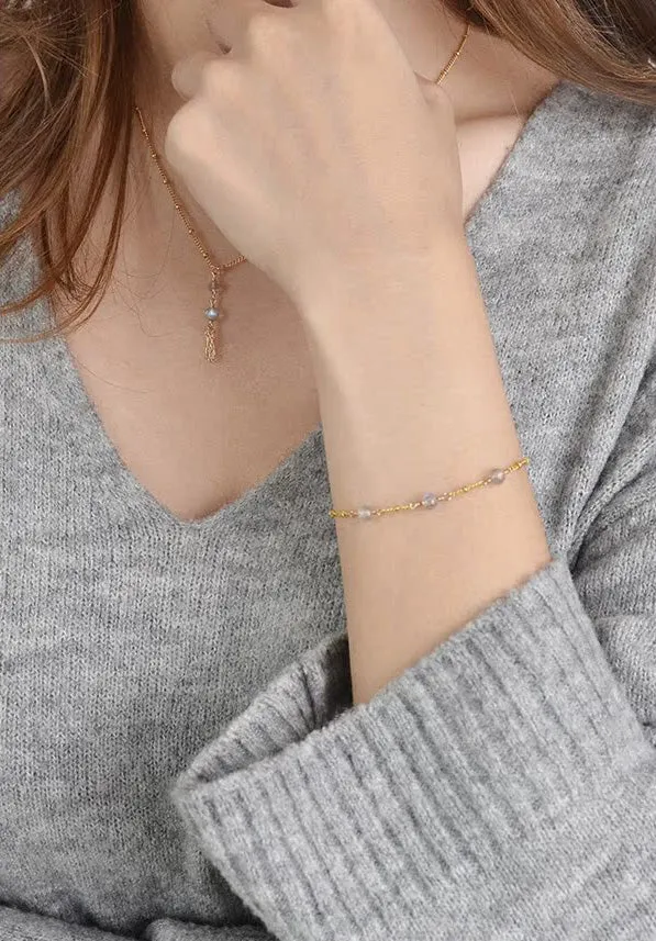 Boho Womens Grey Moonstone Bracelet 14k Gold Plated