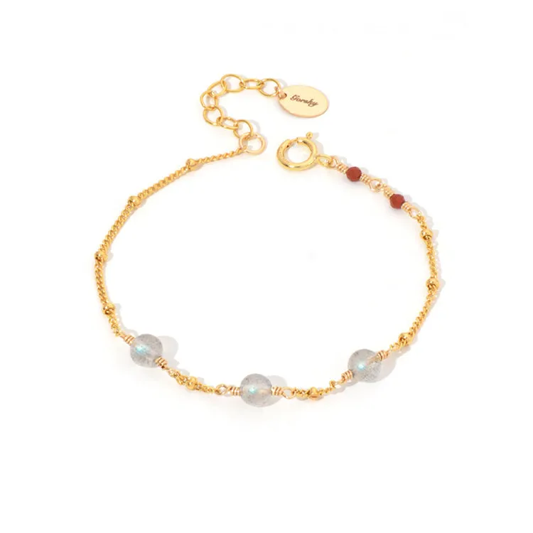 Boho Womens Grey Moonstone Bracelet 14k Gold Plated