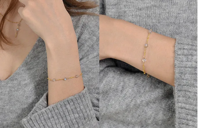 Boho Womens Grey Moonstone Bracelet 14k Gold Plated