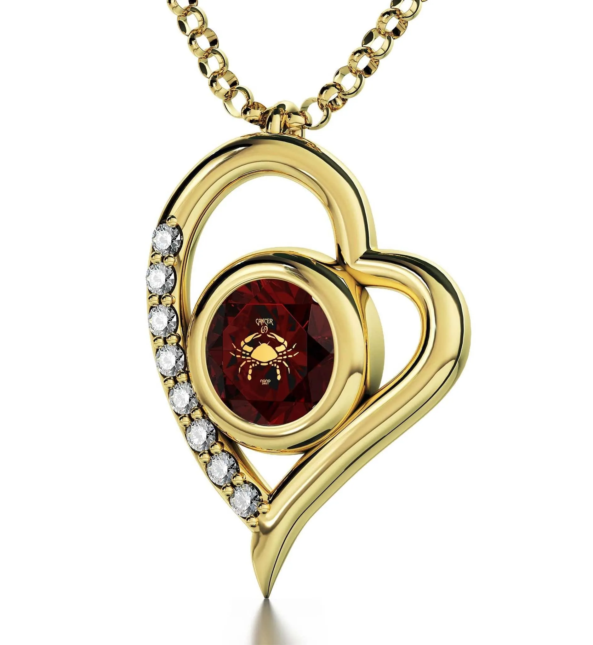 Cancer Sign, Sterling Silver Gold Plated (Vermeil) Necklace, Swarovski