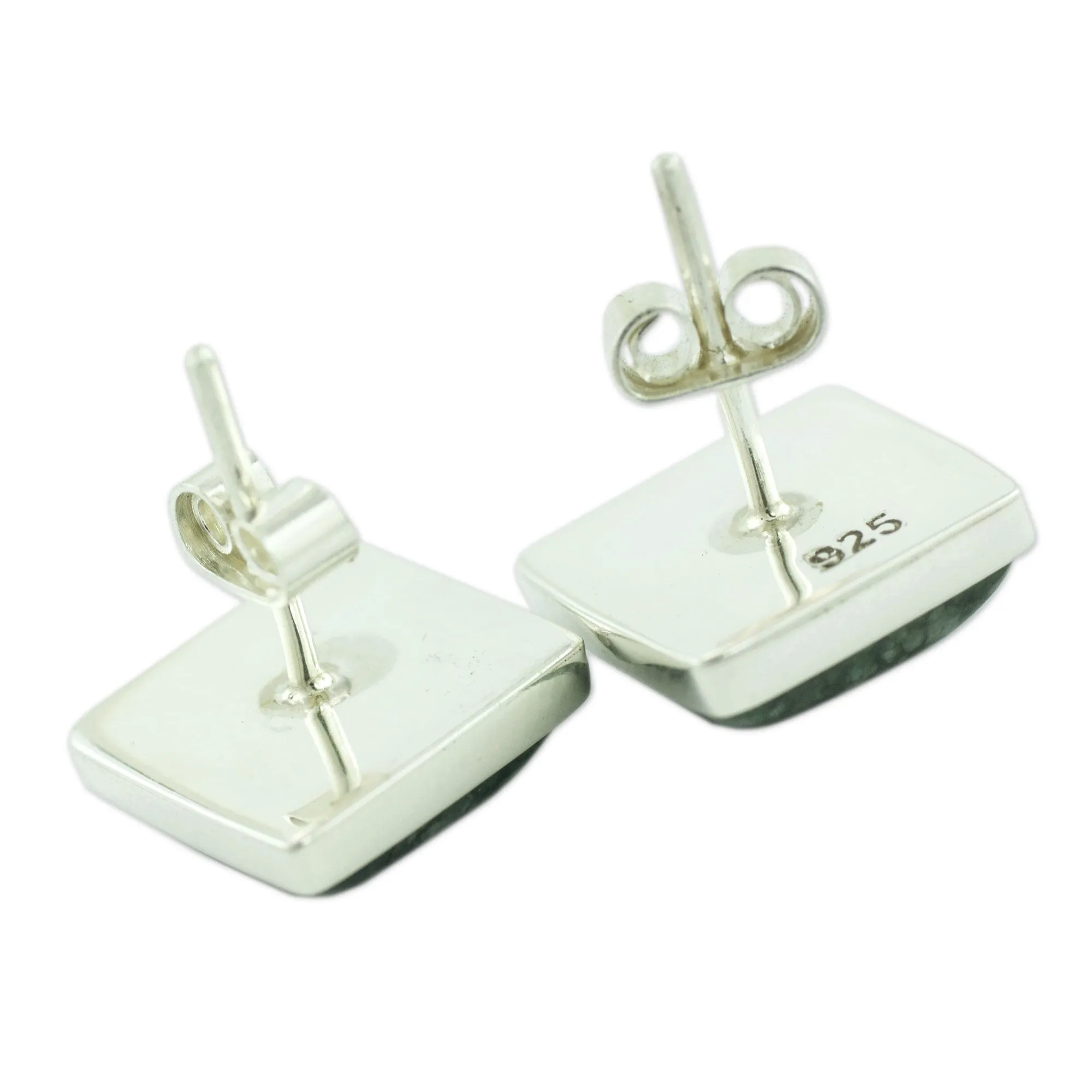 Classic Silver Button Earrings with Green Maya Jade - Forest Mystique | NOVICA