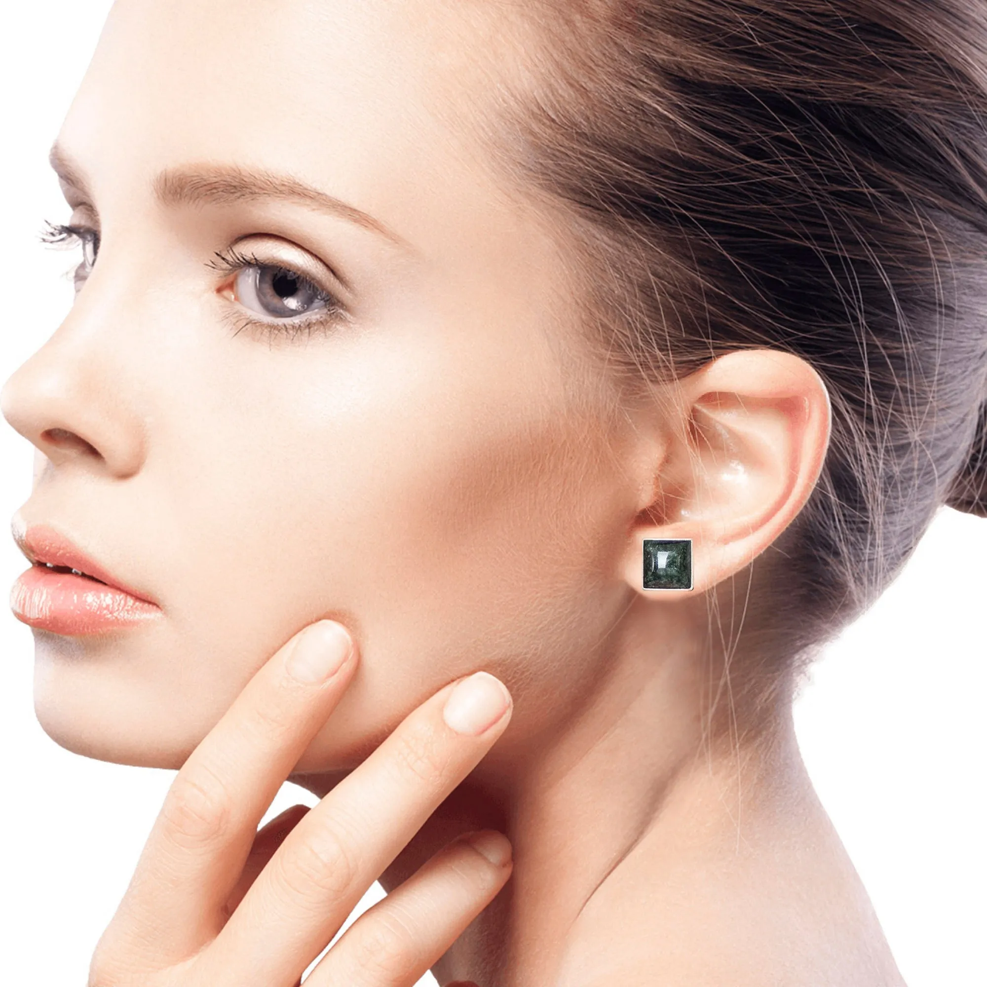 Classic Silver Button Earrings with Green Maya Jade - Forest Mystique | NOVICA