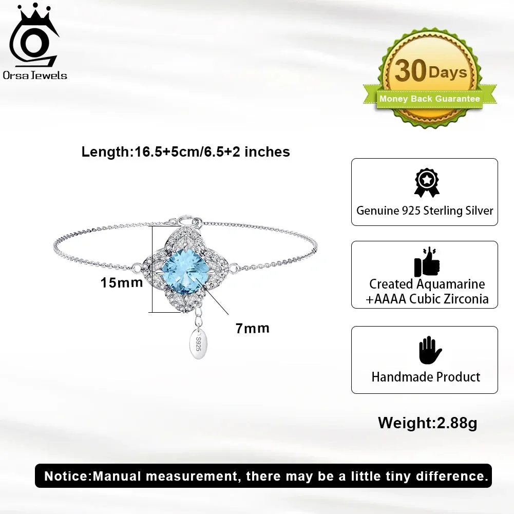 Created Aquamarine Chain Bracelet for Women