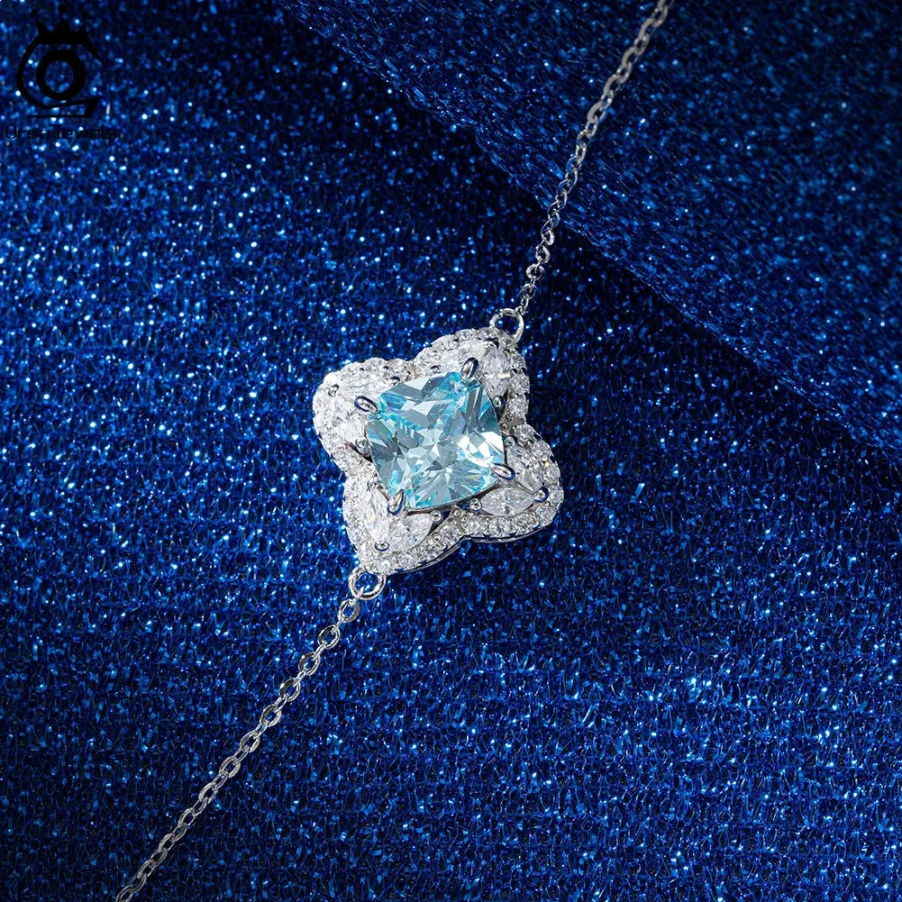 Created Aquamarine Chain Bracelet for Women