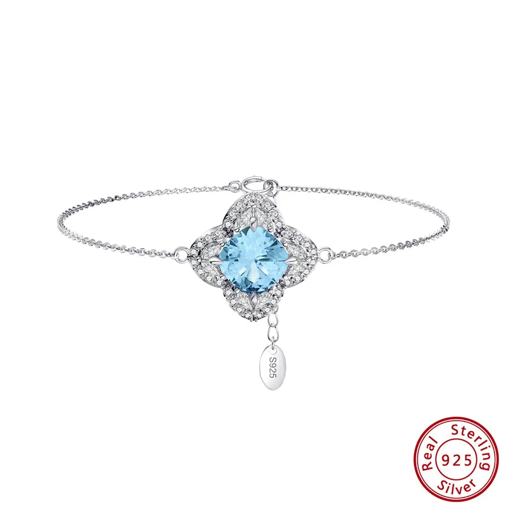 Created Aquamarine Chain Bracelet for Women