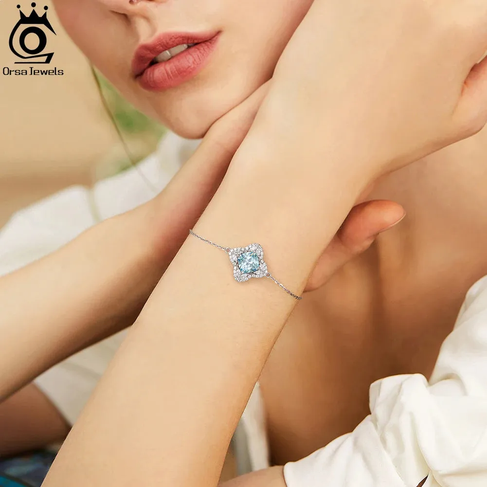 Created Aquamarine Chain Bracelet for Women