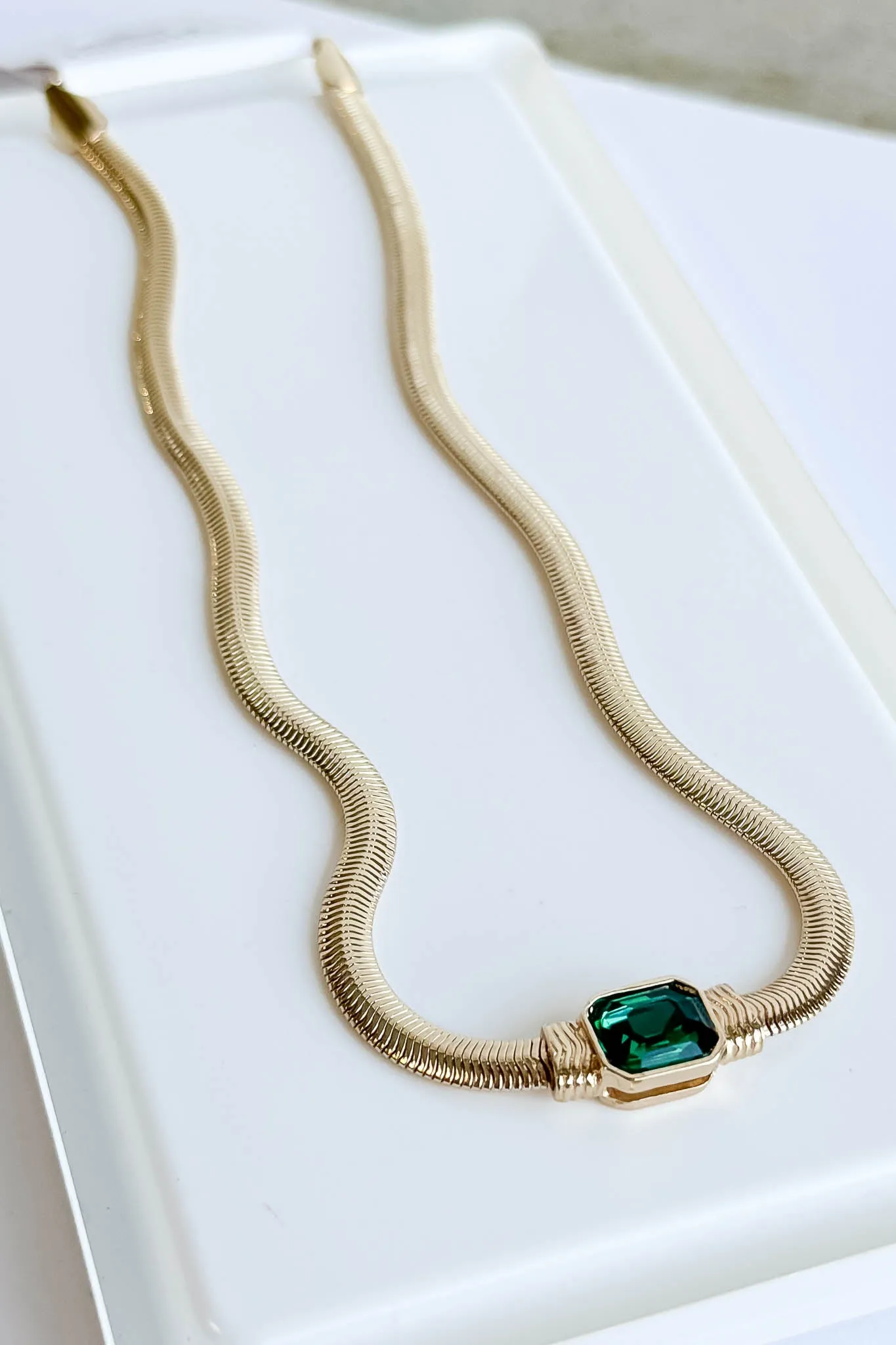 Crystal Emerald Snake Gem Necklace