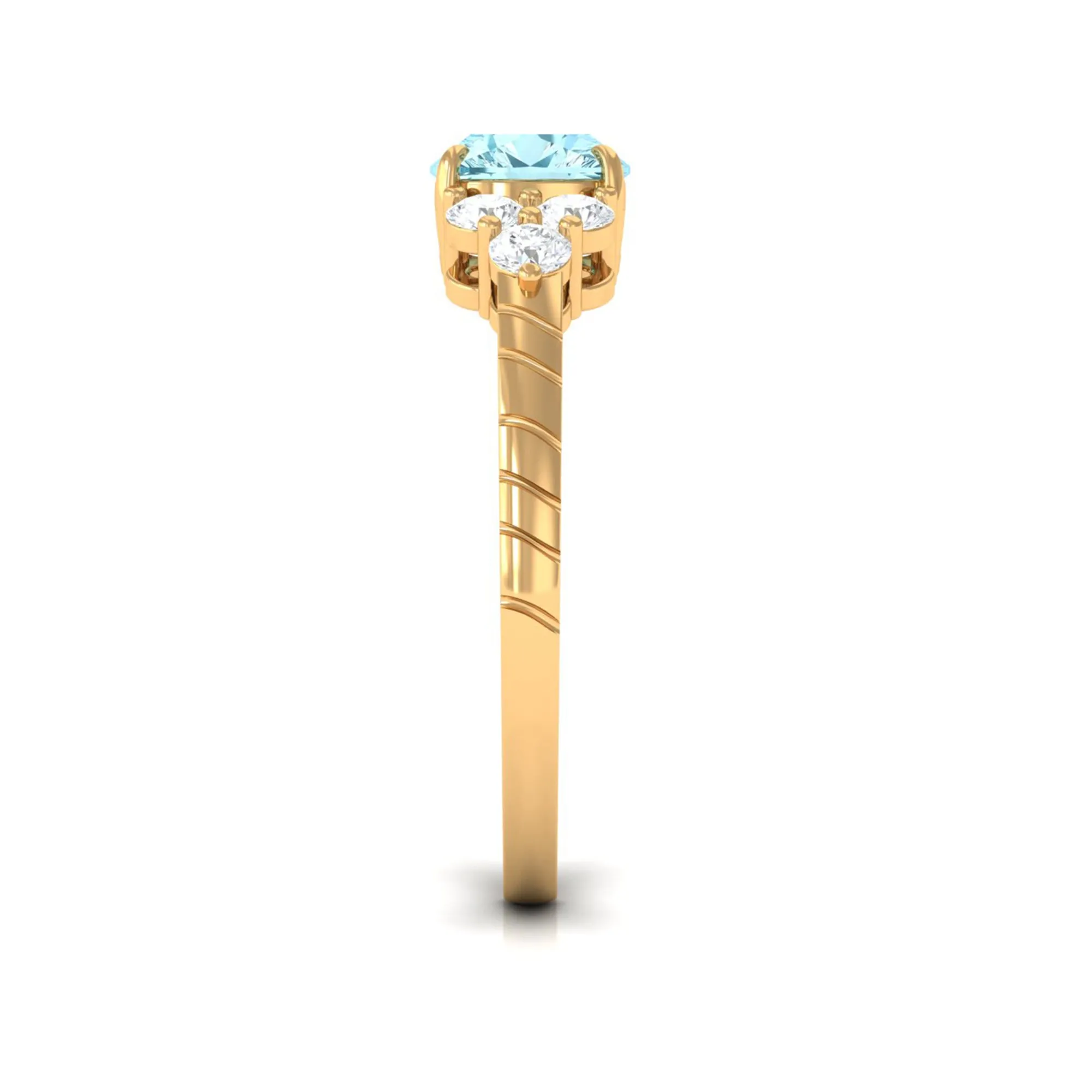 Cushion Cut Aquamarine Solitaire Ring with Diamond