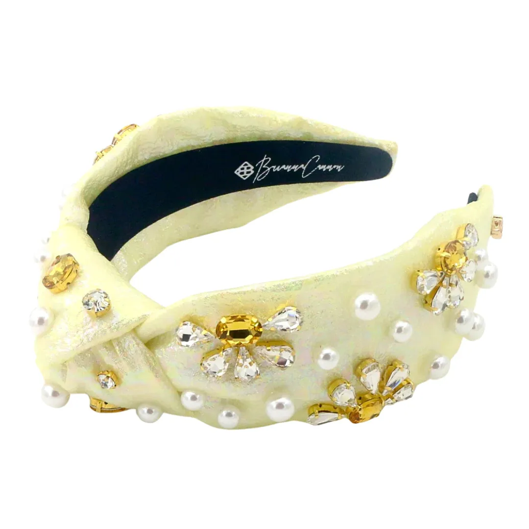 Daisy Crystal and Pearl Yellow Shimmer Headband
