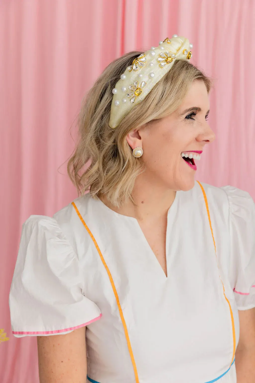 Daisy Crystal and Pearl Yellow Shimmer Headband