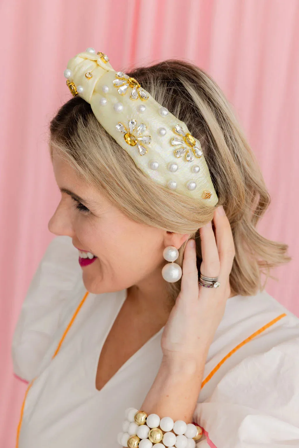 Daisy Crystal and Pearl Yellow Shimmer Headband