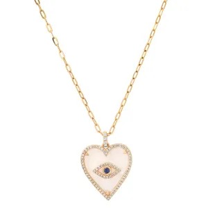 Diamond & Blue Sapphire Evil Eye Heart Necklace