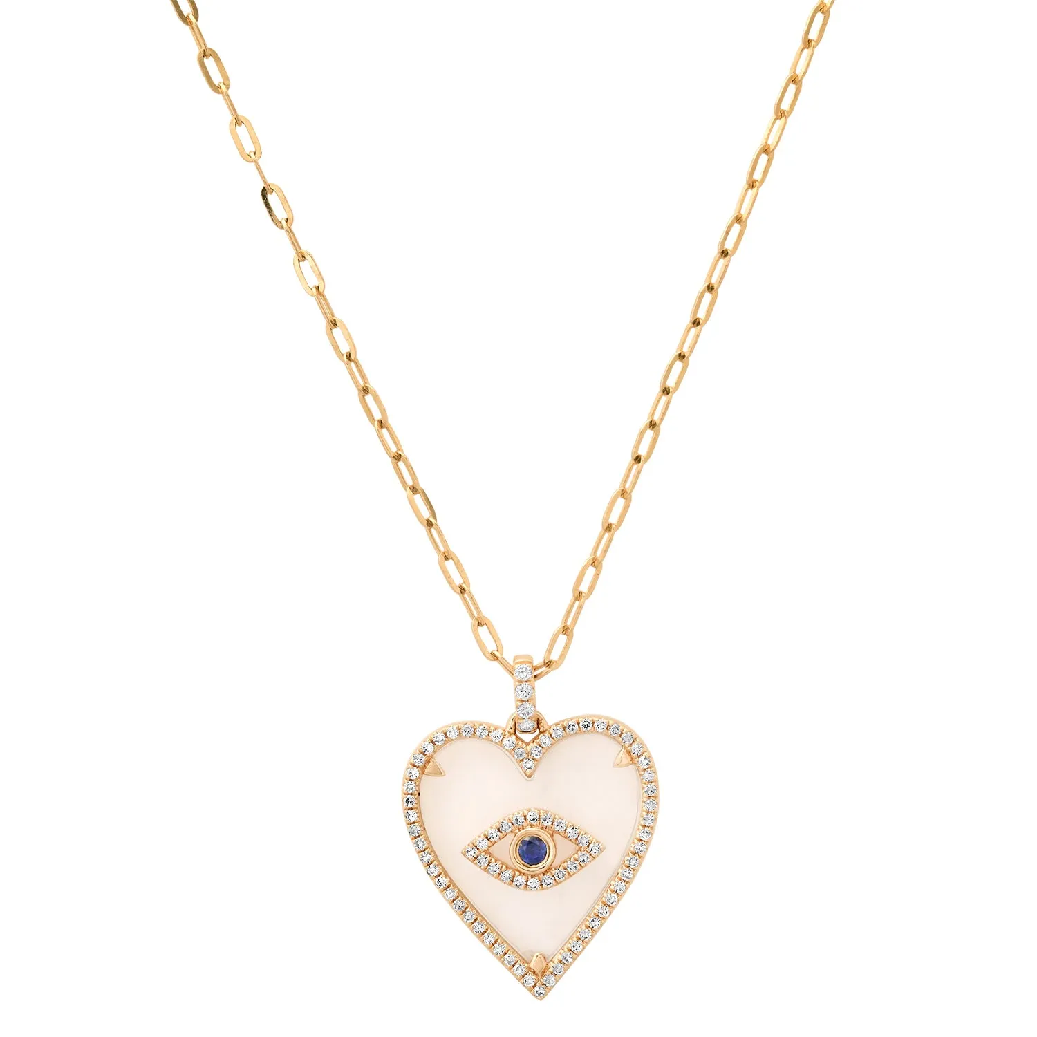 Diamond & Blue Sapphire Evil Eye Heart Necklace