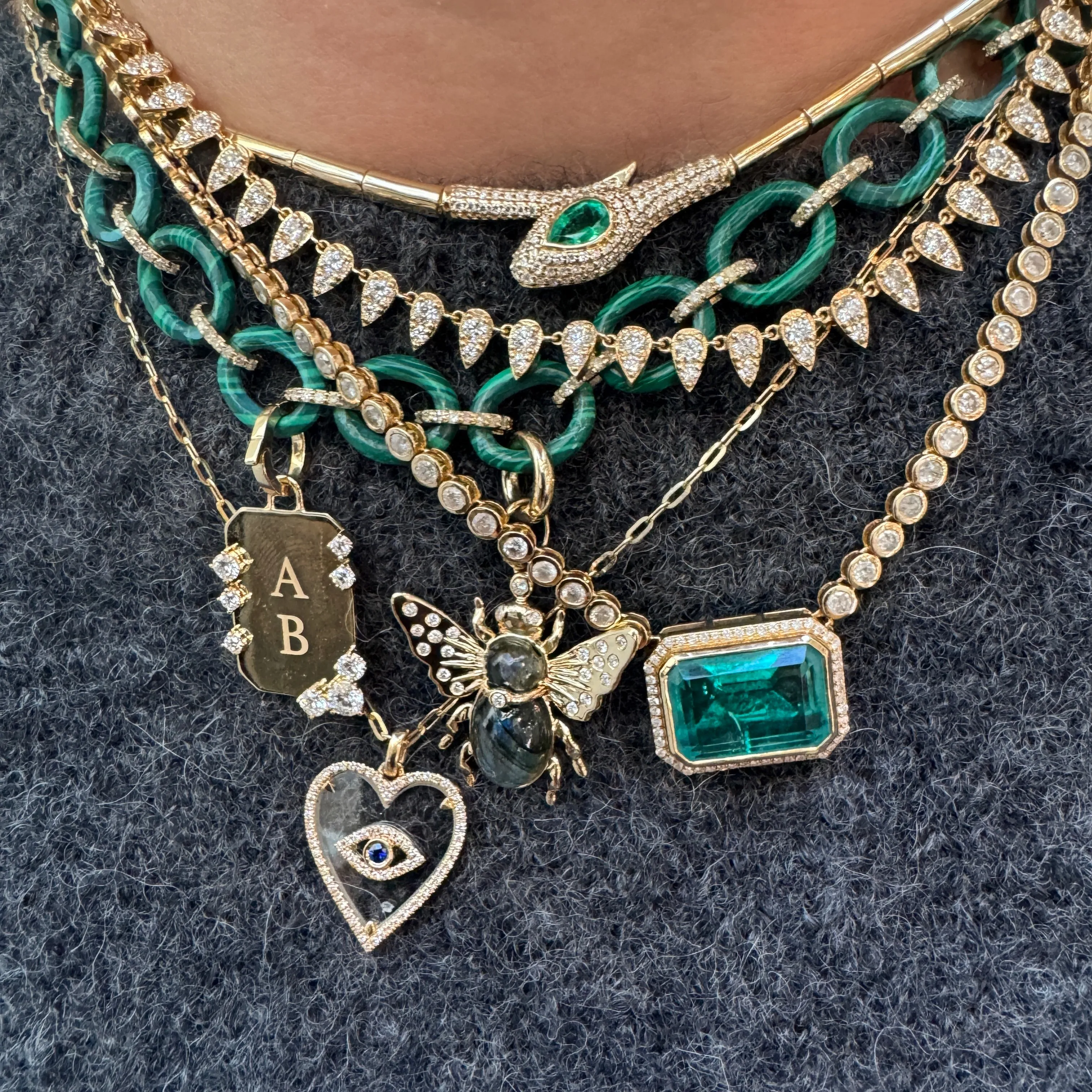 Diamond & Blue Sapphire Evil Eye Heart Necklace